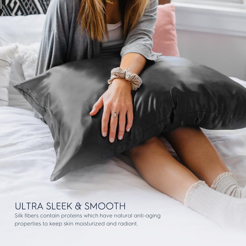 Tafts Pillow Cases - 22mm 100% Pure Mulberry 6A Silk Pillowcase for Hair & Skin with Zipper Closure, Cooling, Natural, Organic, Double Sided Silk Pillow Case (Charcoal Grey, King 20x36, 1pc) - Image 4